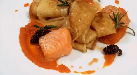 Pancakes with carrots and salmon