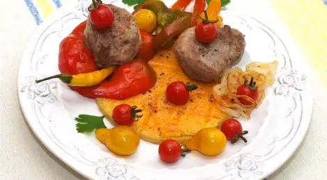 Filete de calabaza con filet mignon