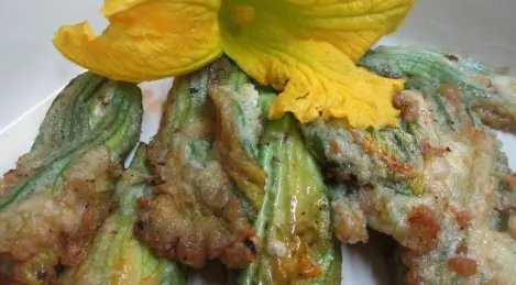 Stuffed zucchini flowers in batter