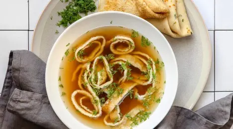 Soup with egg pancakes
