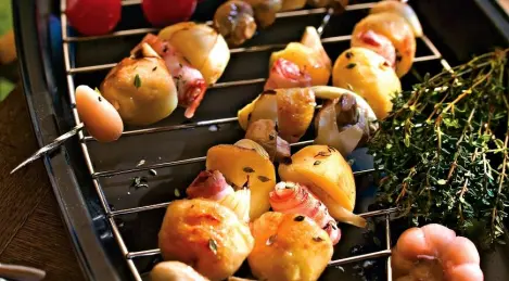 Shish kebab of vegetables and mushrooms