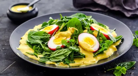 Pickled egg salad with curry yogurt