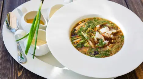 Okroshka with doctor's sausage