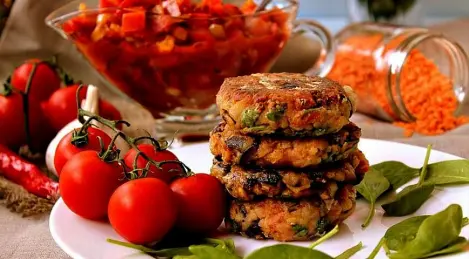 Lentil cutlets with eggplant