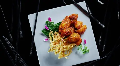 Fried squid with inoque mushrooms with XO sauce