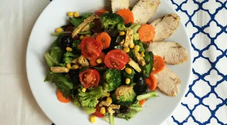 Bright and light summer salad with turkey and broccoli