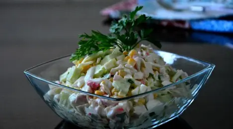 Salad with cabbage, cucumber and corn