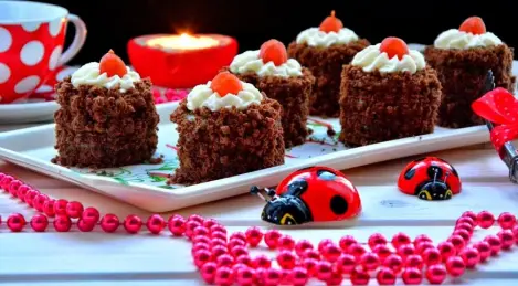 Chocolate brownies with kumquats