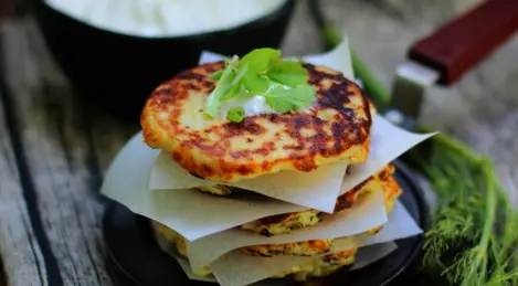 Cauliflower and feta latkes with sour cream