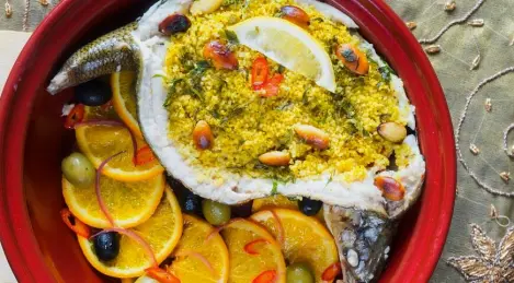 Pescado blanco marroquí en tagine