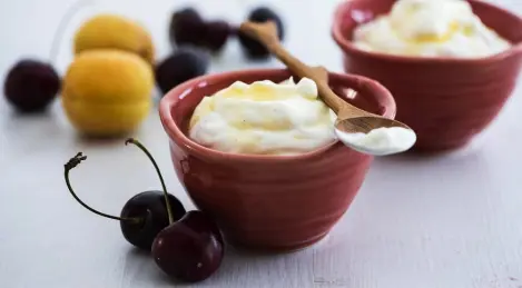 Postre de leche cuajada con miel y vainilla