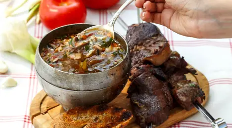 Lamb shish kebab and camping kharcho