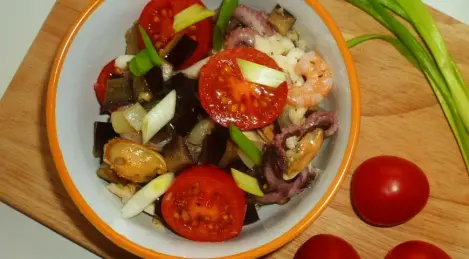 Eggplant and seafood appetizer