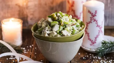 Chicken breast salad with celery and olives