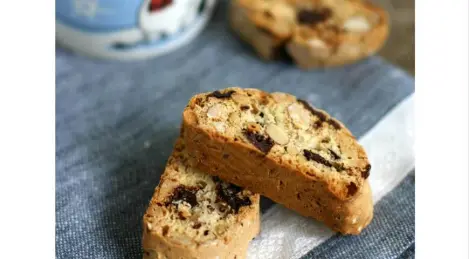 Chocolate biscotti with chocolate, almonds and pine nuts