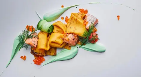 Carrot pancakes with salmon