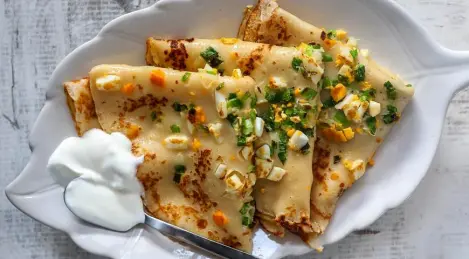 Pancakes aux oeufs et oignons verts