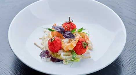 Far Eastern squid salad with coho salmon sauce