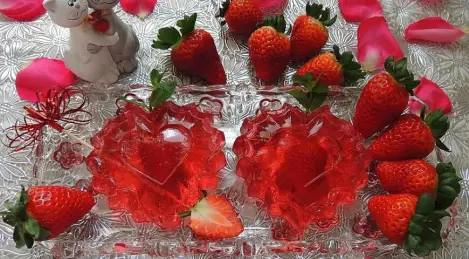 Jelly Valentine Card with Strawberries and Cupid's Arrow