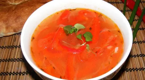 Soup with rice and baked vegetables