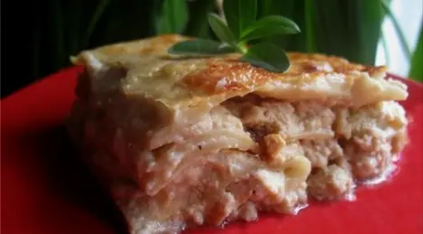 Lasagna with chicken and cream sauce