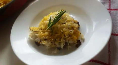 Rice casserole with minced meat for children
