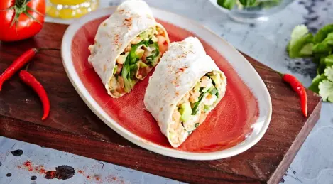 Tortilla rolls with bean and avocado salad