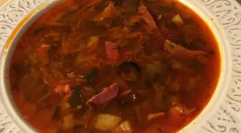 Solyanka meat from sausages