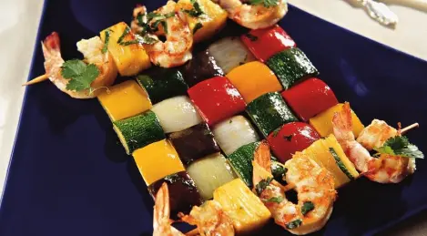 Shashlik with shrimps and pineapple