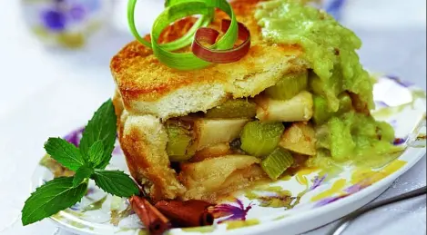 Charlotte with rhubarb and apples