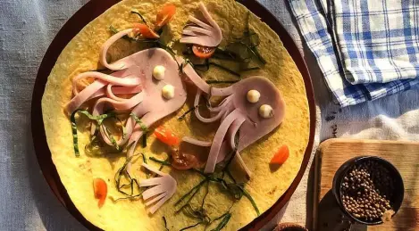 Tortillas with "octopuses" from boiled sausage