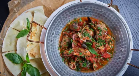 Tomato soup with seafood