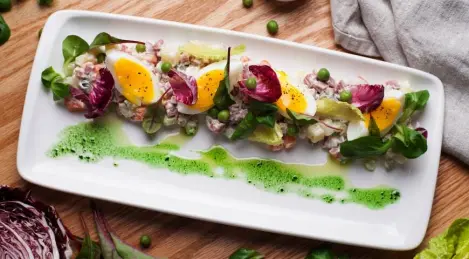 Olivier with smoked beef and lettuce