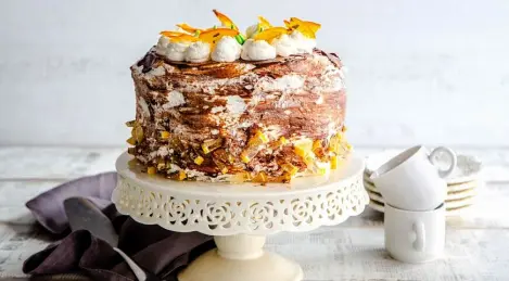 Pancake cake with chocolate mascarpone