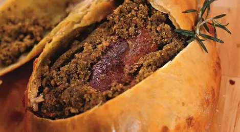 Leg of lamb baked in dough