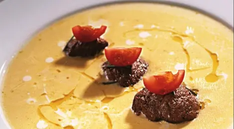 Pumpkin soup with steaks "Alla Valdostana"