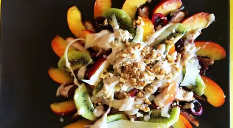 Fruit salad with turkey and baked apple sauce