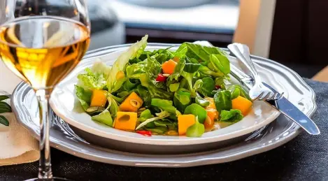 Green salad with poached pumpkin