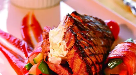 Steak with Cheese Stuffing and Sunrise Tomato Sauce