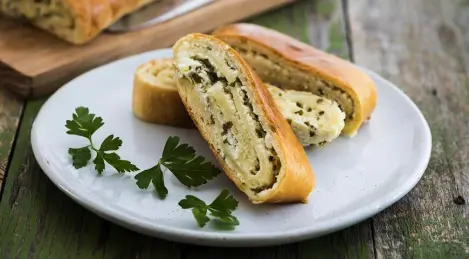 Cottage cheese dough roll with cheese and herbs