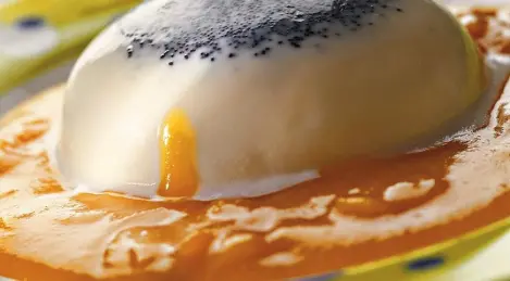Poppy mousse with apricot sauce