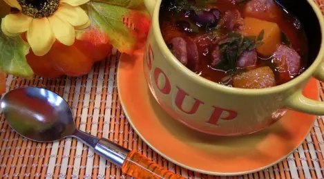 Tomato soup with pumpkin and chard