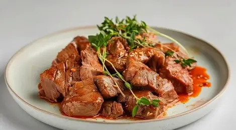 Beef goulash in wine sauce