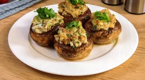 Gefüllte Champignons mit Zwiebeln und Nüssen